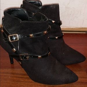 Black booties, Gold accents. Purchased at Windsor.